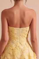 Load image into Gallery viewer, Sparkly Light Yellow A Line Sweetheart Short Cocktail Dress with 3D Flowers