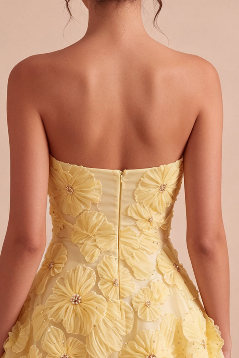 Load image into Gallery viewer, Sparkly Light Yellow A Line Sweetheart Short Cocktail Dress with 3D Flowers