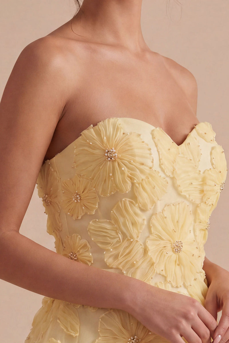 Load image into Gallery viewer, Sparkly Light Yellow A Line Sweetheart Short Cocktail Dress with 3D Flowers