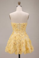 Load image into Gallery viewer, Sparkly Light Yellow A Line Sweetheart Short Cocktail Dress with 3D Flowers