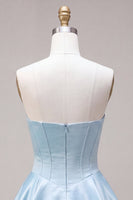 Load image into Gallery viewer, Sky Blue Satin A Line Ruffled Corset Short Cocktail Dress