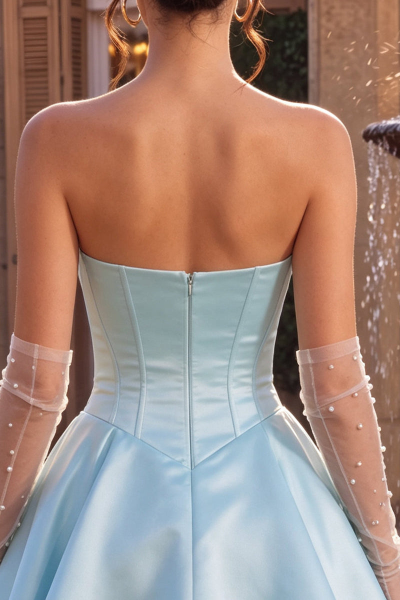 Load image into Gallery viewer, Sky Blue Satin A Line Ruffled Corset Short Cocktail Dress