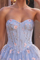 Load image into Gallery viewer, Light Blue Corset Sparkly Ruffled Floral Beaded Short Cocktail Dress
