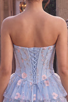 Load image into Gallery viewer, Light Blue Corset Sparkly Ruffled Floral Beaded Short Cocktail Dress