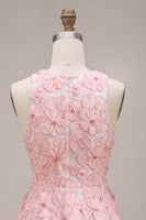 Load image into Gallery viewer, Floral Pink A Line Round Neck Short Cocktail Dress with Beading