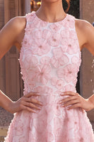 Load image into Gallery viewer, Floral Pink A Line Round Neck Short Cocktail Dress with Beading