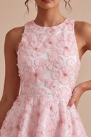 Load image into Gallery viewer, Floral Pink A Line Round Neck Short Cocktail Dress with Beading