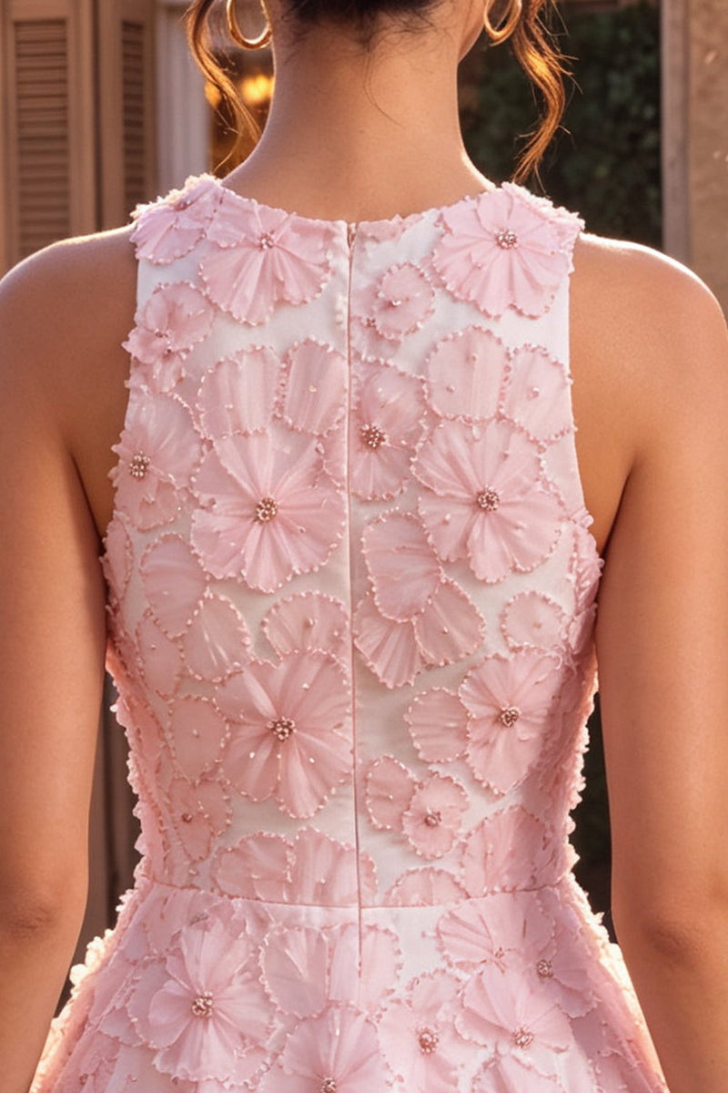 Load image into Gallery viewer, Floral Pink A Line Round Neck Short Cocktail Dress with Beading