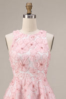 Load image into Gallery viewer, Floral Pink A Line Round Neck Short Cocktail Dress with Beading
