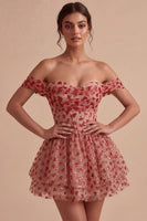 Load image into Gallery viewer, Red Sparkly Corset A Line Sequins Ruffled Short Cocktail Dress