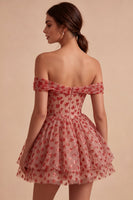 Load image into Gallery viewer, Red Sparkly Corset A Line Sequins Ruffled Short Cocktail Dress