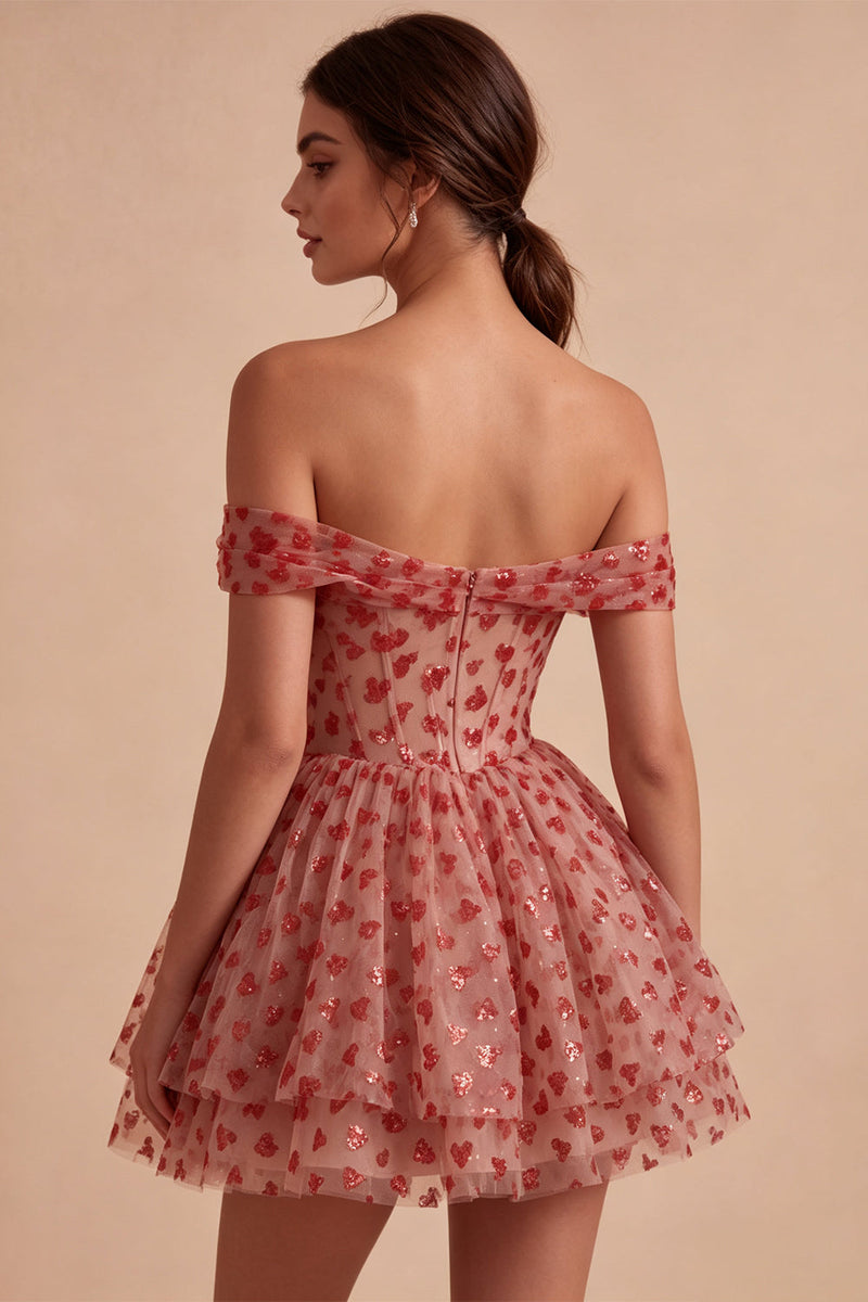 Load image into Gallery viewer, Red Sparkly Corset A Line Sequins Ruffled Short Cocktail Dress