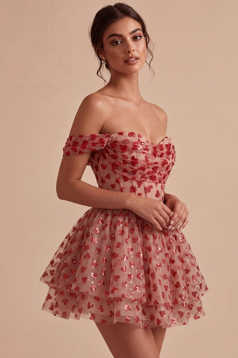 Load image into Gallery viewer, Red Sparkly Corset A Line Sequins Ruffled Short Cocktail Dress