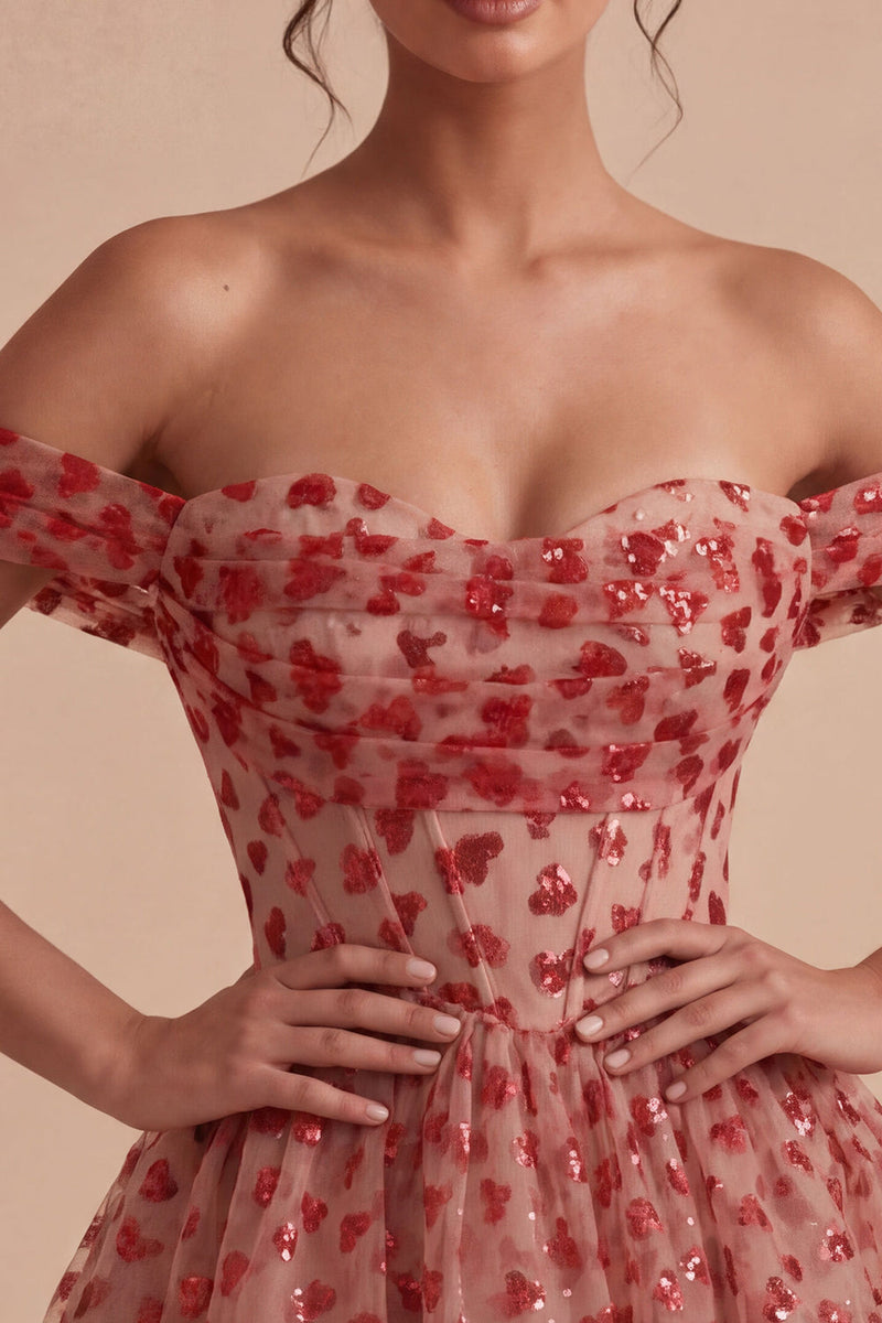Load image into Gallery viewer, Red Sparkly Corset A Line Sequins Ruffled Short Cocktail Dress