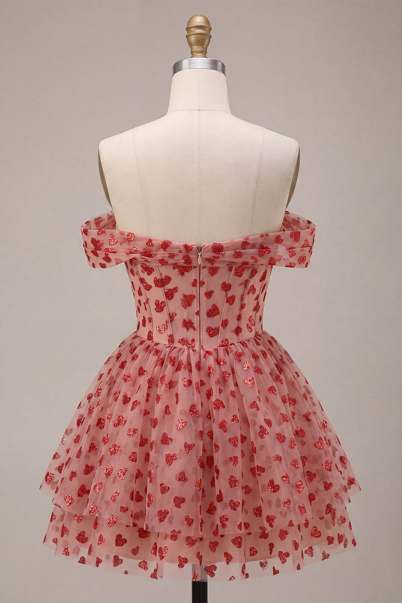 Load image into Gallery viewer, Red Sparkly Corset A Line Sequins Ruffled Short Cocktail Dress
