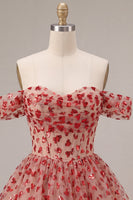 Load image into Gallery viewer, Red Sparkly Corset A Line Sequins Ruffled Short Cocktail Dress