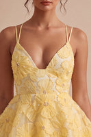Load image into Gallery viewer, Floral Light Yellow Tiered A Line Beaded Short Cocktail Dress with Ruffles