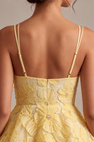 Load image into Gallery viewer, Floral Light Yellow Tiered A Line Beaded Short Cocktail Dress with Ruffles