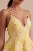 Load image into Gallery viewer, Floral Light Yellow Tiered A Line Beaded Short Cocktail Dress with Ruffles
