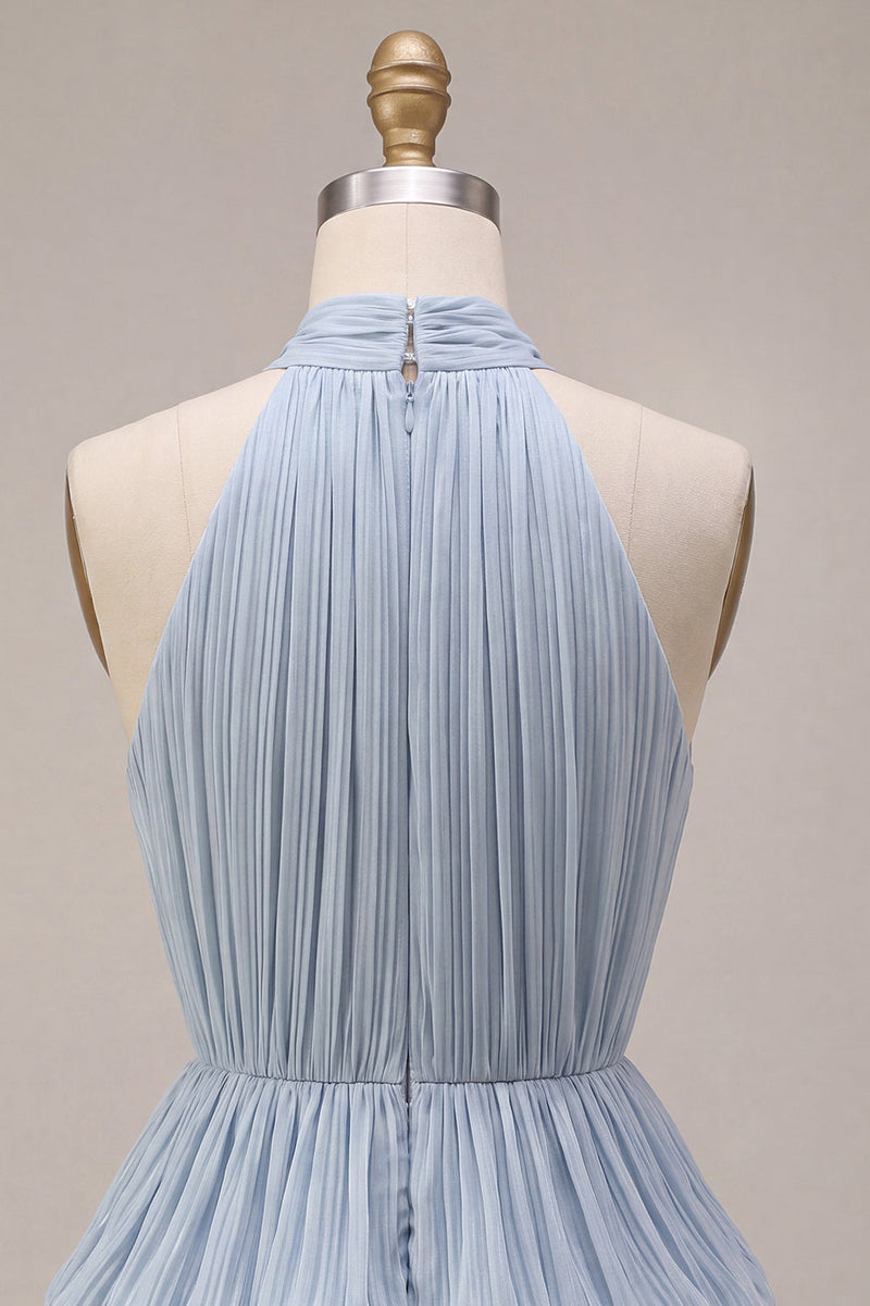 Load image into Gallery viewer, Dusty Blue Tiered Halter A Line Mini Bubble Cocktail Dress