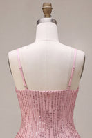Load image into Gallery viewer, Sparkly Pink Ruffled Sequins A Line Mini Cocktail Dress