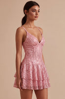 Load image into Gallery viewer, Sparkly Pink Ruffled Sequins A Line Mini Cocktail Dress