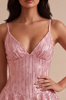 Load image into Gallery viewer, Sparkly Pink Ruffled Sequins A Line Mini Cocktail Dress