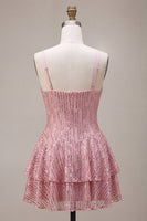 Load image into Gallery viewer, Sparkly Pink Ruffled Sequins A Line Mini Cocktail Dress