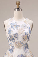 Load image into Gallery viewer, Floral White Plum A Line Jacquard Round Neck Mini Cocktail Dress