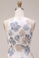 Load image into Gallery viewer, Floral White Plum A Line Jacquard Round Neck Mini Cocktail Dress