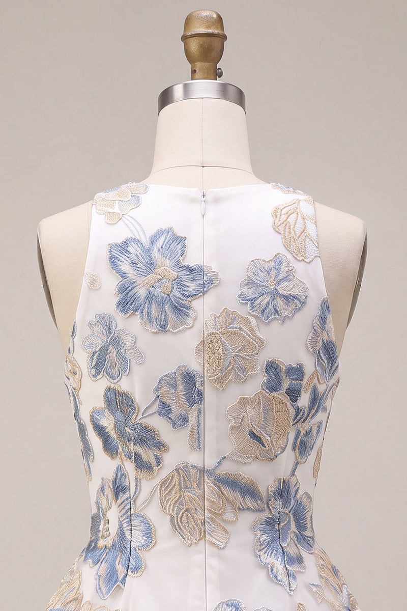 Load image into Gallery viewer, Floral White Plum A Line Jacquard Round Neck Mini Cocktail Dress