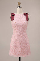 Load image into Gallery viewer, Sparkly Pink Floral Beaded Tight Mini Cocktail Dress with Pockets