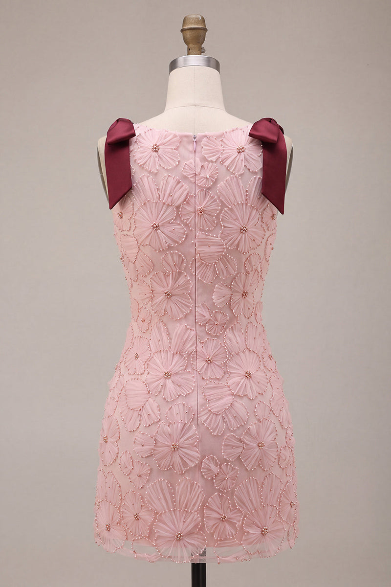 Load image into Gallery viewer, Sparkly Pink Floral Beaded Tight Mini Cocktail Dress with Pockets