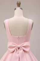 Load image into Gallery viewer, Pink A Line Satin Square Neck Short Cocktail Dress with Lace