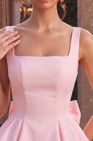Load image into Gallery viewer, Pink A Line Satin Square Neck Short Cocktail Dress with Lace