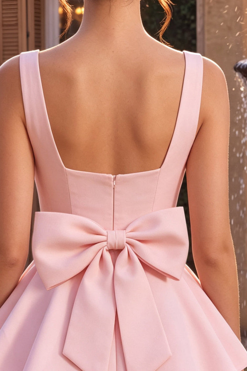 Load image into Gallery viewer, Pink A Line Satin Square Neck Short Cocktail Dress with Lace