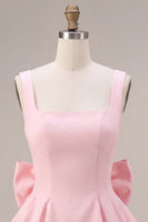 Load image into Gallery viewer, Pink A Line Satin Square Neck Short Cocktail Dress with Lace