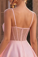 Load image into Gallery viewer, Sparkly Pink A Line Corset Beaded Satin Mini Cocktail Dress with Bow