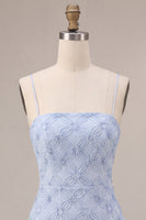 Load image into Gallery viewer, Sparkly Dusty Blue Floral Tight Ruffled Mini Cocktail Dress