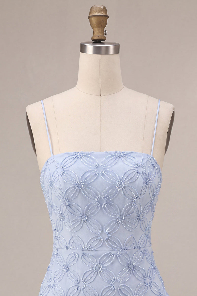 Load image into Gallery viewer, Sparkly Dusty Blue Floral Tight Ruffled Mini Cocktail Dress