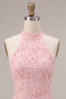 Load image into Gallery viewer, Sparkly Floral Pink A Line Tiered Halter Beaded Mini Cocktail Dress