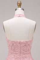 Load image into Gallery viewer, Sparkly Floral Pink A Line Tiered Halter Beaded Mini Cocktail Dress