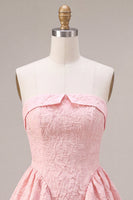 Load image into Gallery viewer, Floral Pink A Line Jacquard Strapless Mini Cocktail Dress