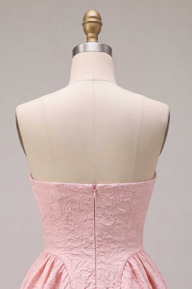 Load image into Gallery viewer, Floral Pink A Line Jacquard Strapless Mini Cocktail Dress