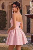 Load image into Gallery viewer, Floral Pink A Line Jacquard Strapless Mini Cocktail Dress