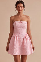 Load image into Gallery viewer, Floral Pink A Line Jacquard Strapless Mini Cocktail Dress