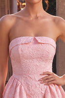 Load image into Gallery viewer, Floral Pink A Line Jacquard Strapless Mini Cocktail Dress