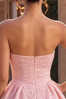 Load image into Gallery viewer, Floral Pink A Line Jacquard Strapless Mini Cocktail Dress