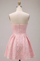 Load image into Gallery viewer, Floral Pink A Line Jacquard Strapless Mini Cocktail Dress