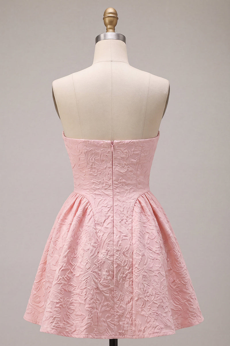 Load image into Gallery viewer, Floral Pink A Line Jacquard Strapless Mini Cocktail Dress
